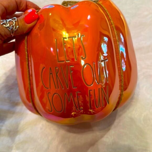 Rae Dunn Ceramic Orange Luster Lets Carve Out Some Fun Pumpkin Canister - Picture 1 of 7